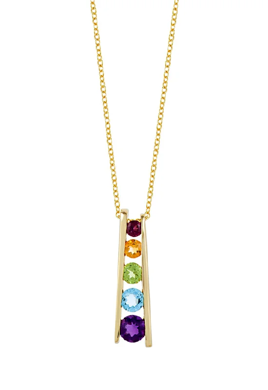 personalized gemstone pendant necklace with initials-Mosaic 14K Yellow Gold Multi Gemstone Pendant, 1.40 TCW