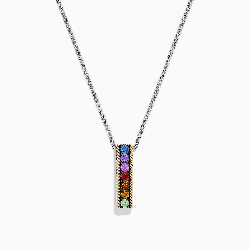 custom gold pendant necklace with initials-Mosaic Sterling Silver & 18K Gold Multi Sapphire Pendant, 0.60 TCW