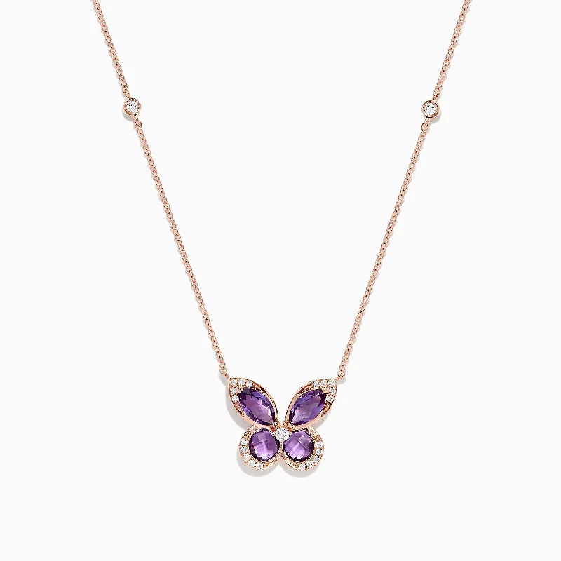 silver infinity charm pendant for mom-Nature 14K Rose Gold Amethyst and Diamond Butterfly Necklace, 1.27 TCW