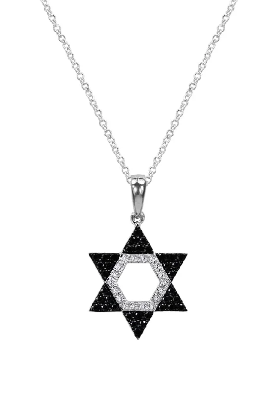 personalized heart-shaped pendant for mom-Novelty 14K Gold Black & White Diamond Star of David Pendant, 0.29 TCW