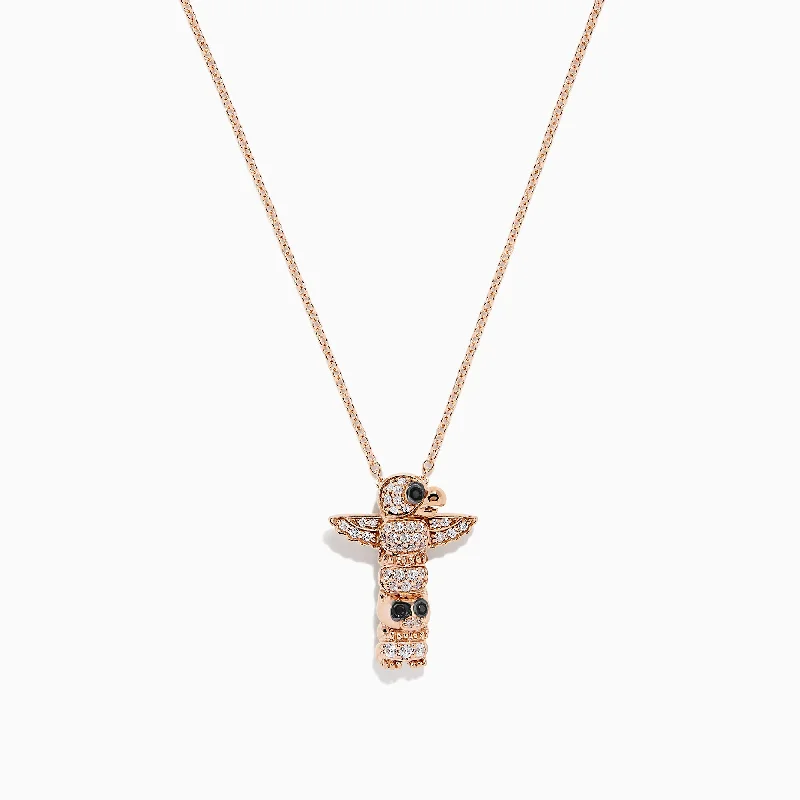 engraved pendant necklace for best friend-Novelty 14K Gold Diamond and White Sapphire Totem Pendant, 0.28 TCW