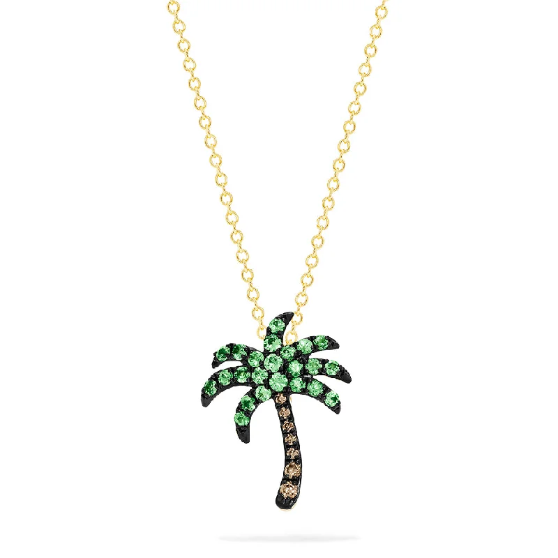 custom bar pendant necklace for him-Novelty 14K Gold Tsavorite & Diamond Palm Tree Pendant, 0.54 TCW