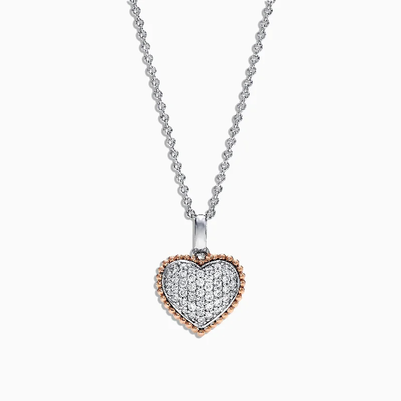 crystal pendant necklace for bridesmaids-Novelty 14K Rose and White Gold Diamond Heart Pendant, 0.31 TCW