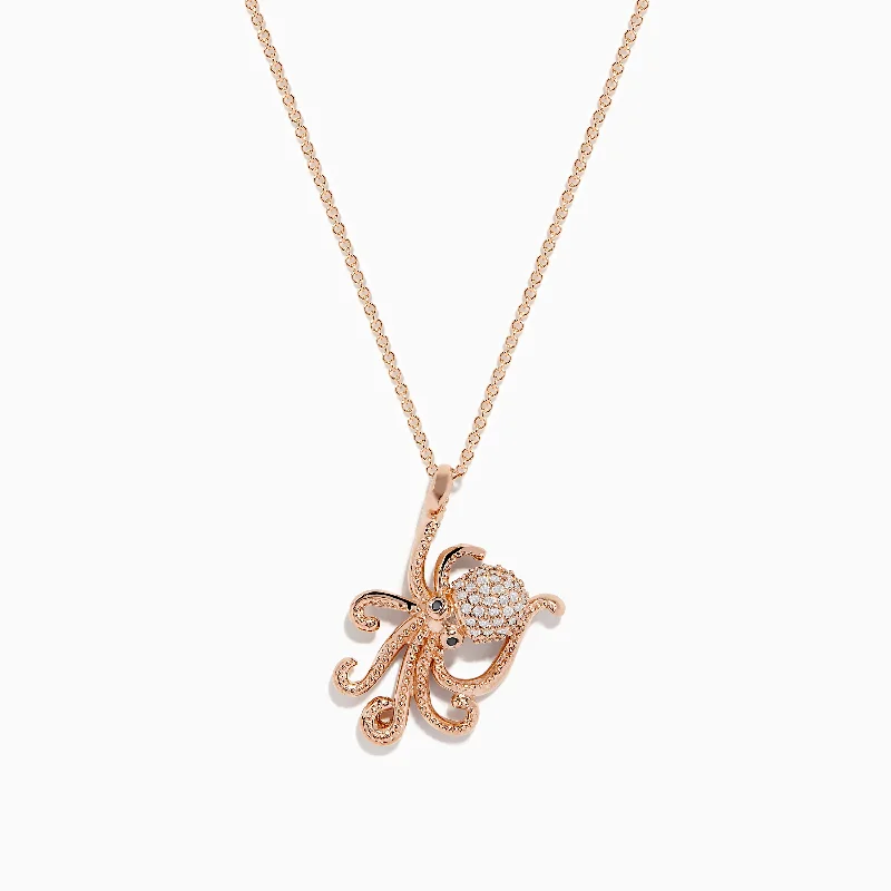 personalized heart-shaped pendant for mom-Novelty 14K Rose Gold Diamond Octopus Pendant, 0.20 TCW