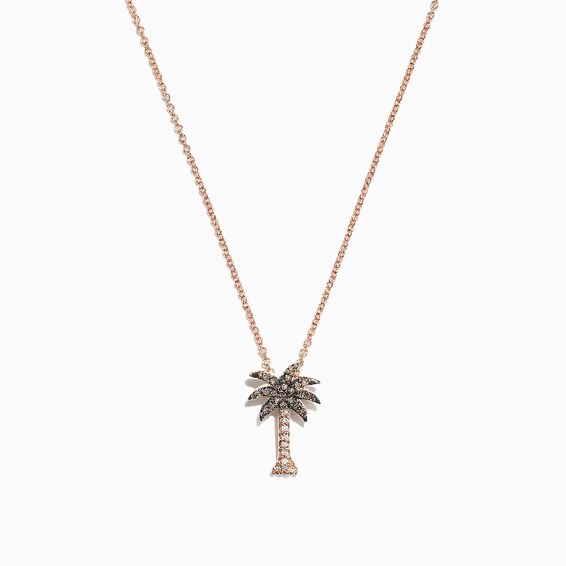 crystal heart pendant necklace with initials-Novelty 14K Rose Gold Diamond Palm Tree Pendant, 0.10 TCW