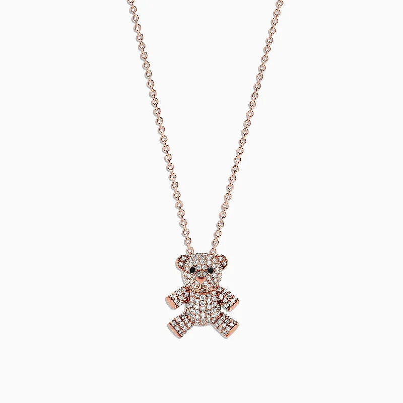 handmade silver initial necklace for men-Novelty 14K Rose Gold Diamond Teddy Bear Pendant, 0.51 TCW