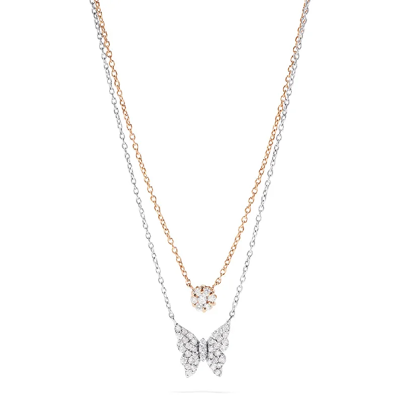 gold pendant necklace for women with initials-Novelty 14K Two Tone Gold Diamond Butterfly Necklace, 0.46 TCW