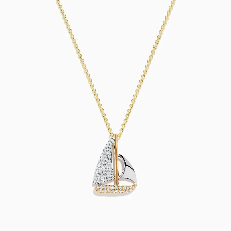 silver pendant necklace with inspirational quote-Novelty 14K Two Tone Gold Diamond Sailboat Pendant, 0.27 TCW