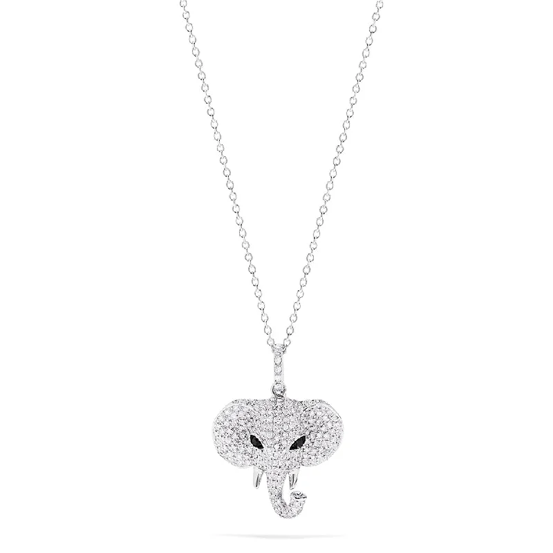 custom silver bar pendant necklace for dad-Novelty 14K White Gold Diamond Elephant Pendant, 0.73 TCW