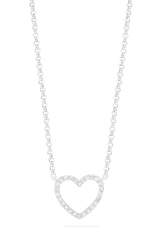 handmade silver pendant necklace with custom name-Novelty 14K White Gold Diamond Heart Pendant, 0.10 TCW