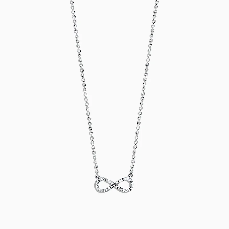 unique gold pendant necklace with gemstone-Novelty 14K White Gold Diamond Infinity Necklace, 0.09 TCW