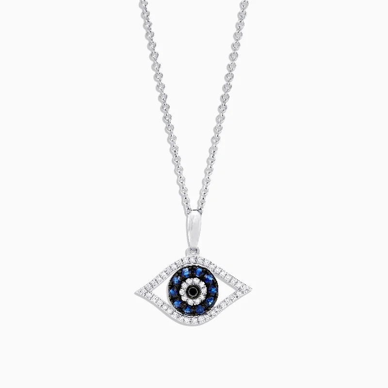 personalized pendant necklace with quote-Novelty 14K White Gold Sapphire & Diamond Evil Eye Pendant, 0.42 TCW