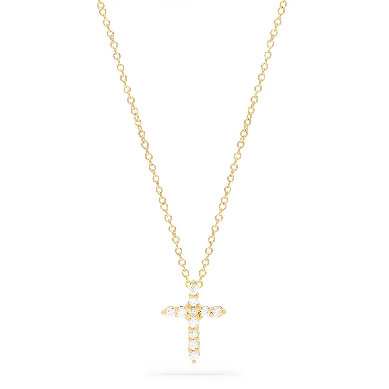 engraved crystal pendant necklace for sister-Novelty 14K Yellow Gold Diamond Cross Pendant, 0.22 TCW