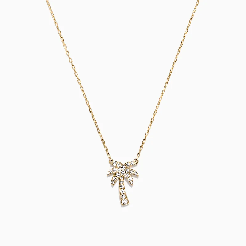 custom silver letter necklace for kids-Novelty 14K Yellow Gold Diamond Palm Tree Necklace, 0.23 TCW