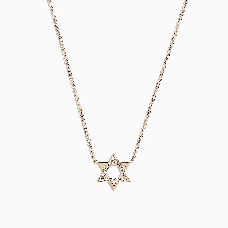 custom pendant necklace with photo charm-Novelty 14K Yellow Gold Diamond Star of David Pendant 0.08 TCW