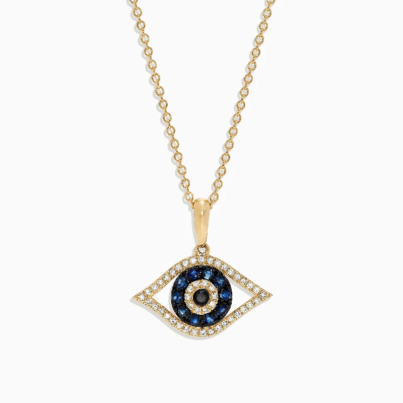 personalized pendant necklace for sister-Novelty 14K Yellow Gold Sapphire & Diamond Evil Eye Pendant, 0.42 TCW