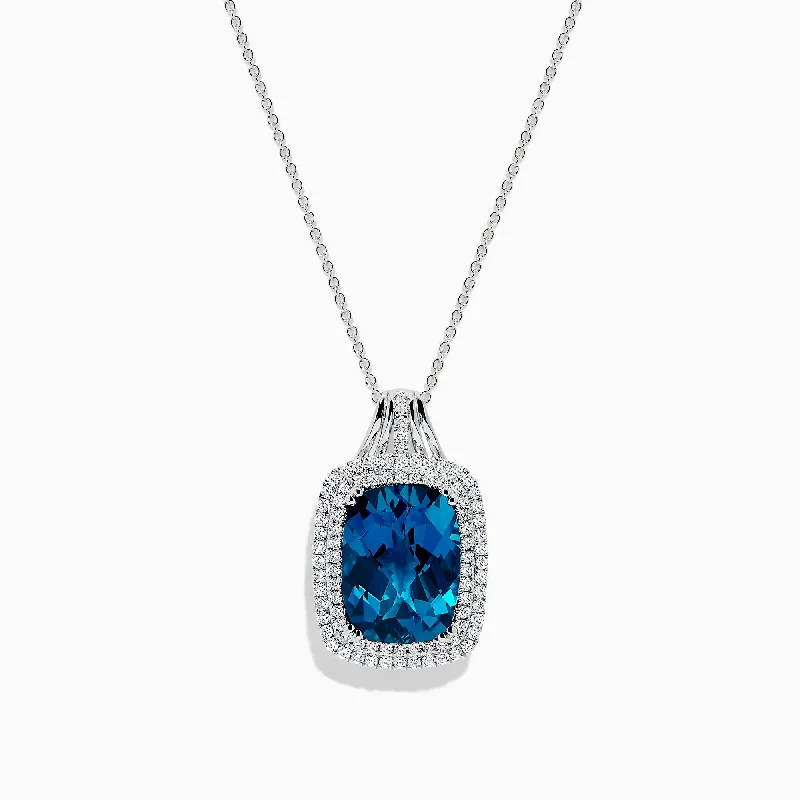 handmade moon pendant necklace for women-Ocean Bleu 14K Gold London Blue Topaz and Diamond Pendant, 12.45 TCW