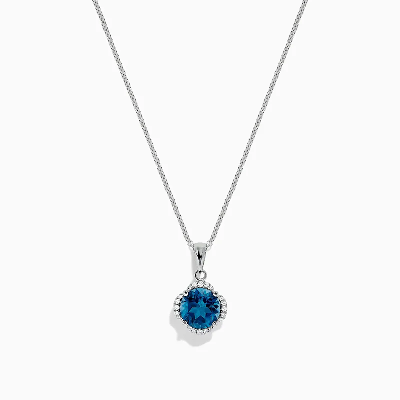 simple gold chain with engraved pendant-Ocean Bleu 14K Gold London Blue Topaz and Diamond Pendant, 2.10 TCW