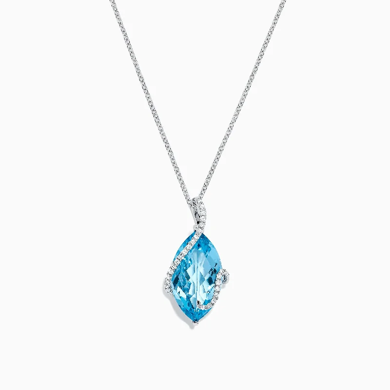 dainty gold initial pendant necklace-Ocean Bleu 14K White Gold Blue Topaz & Diamond Pendant, 7.27 TCW