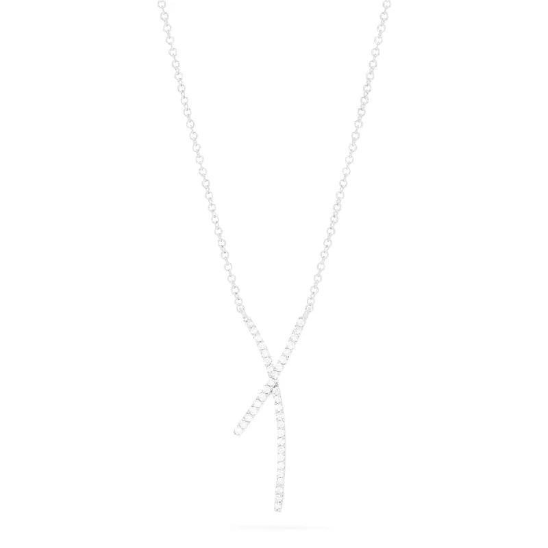 custom crystal pendant necklace for couples-Pave Classica 14K White Gold Diamond Criss Cross Necklace, 0.19 TCW