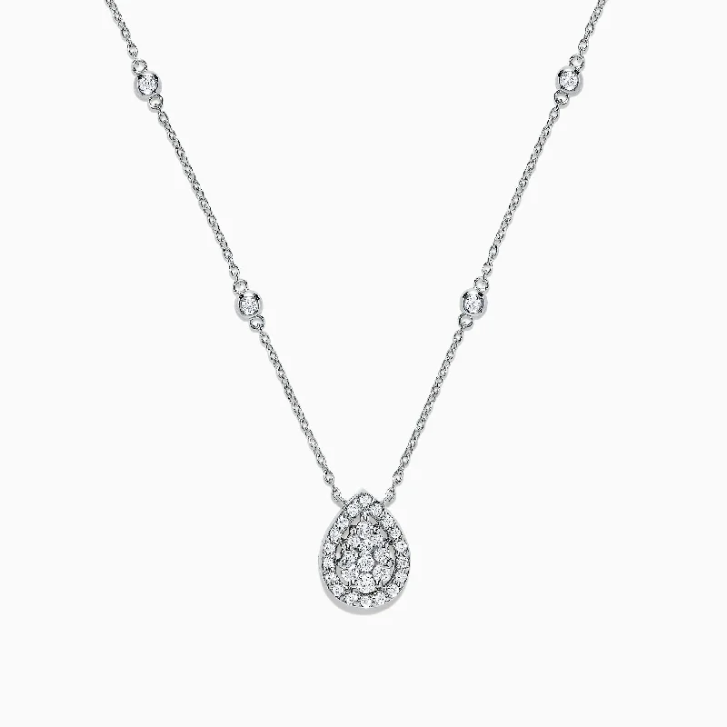 silver bar pendant necklace for wedding gift-Pave Classica 14K White Gold Diamond Necklace, 0.41 TCW