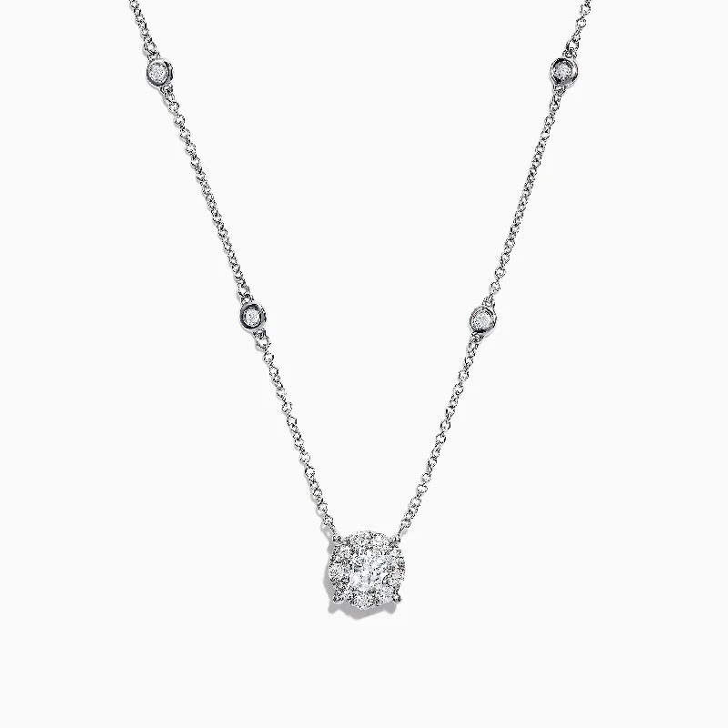 silver pendant necklace with custom name and stone-Pave Classica 14K White Gold Diamond Station Cluster Pendant Necklace, 0.82 TCW