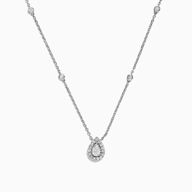 personalized family pendant necklace with initials-Pave Classica 14K White Gold Diamond Pear Shaped Necklace, 0.38 TCW