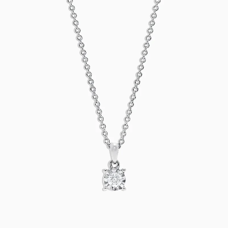 custom engraved bar necklace with date-Pave Classica 14K White Gold Diamond Solitaire Pendant, 0.15 TCW