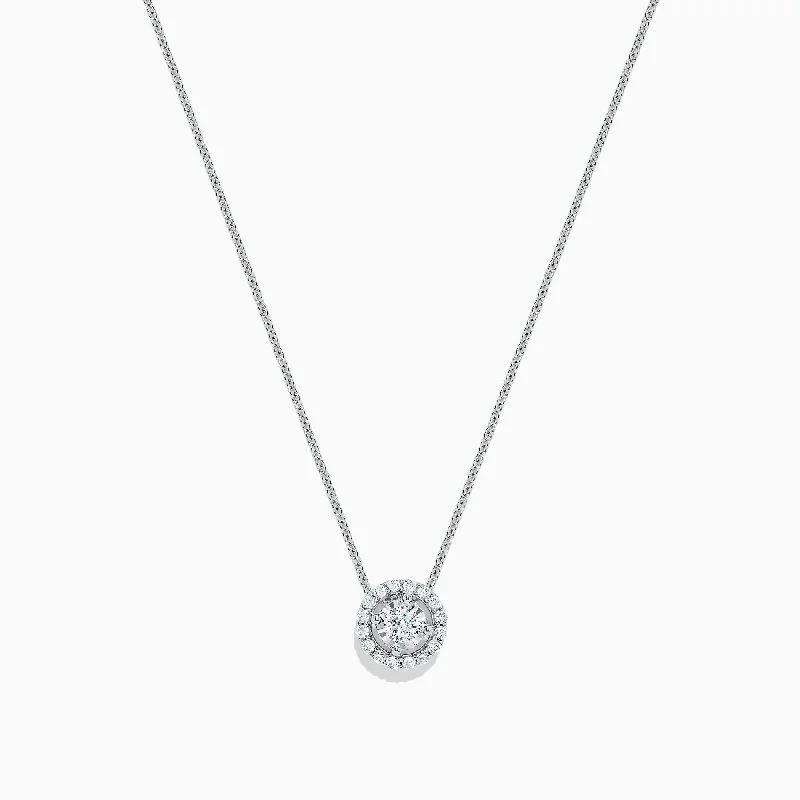 custom pendant necklace for wife with love message-Pave Classica 14K White Gold Diamond Halo Pendant, 0.32 TCW