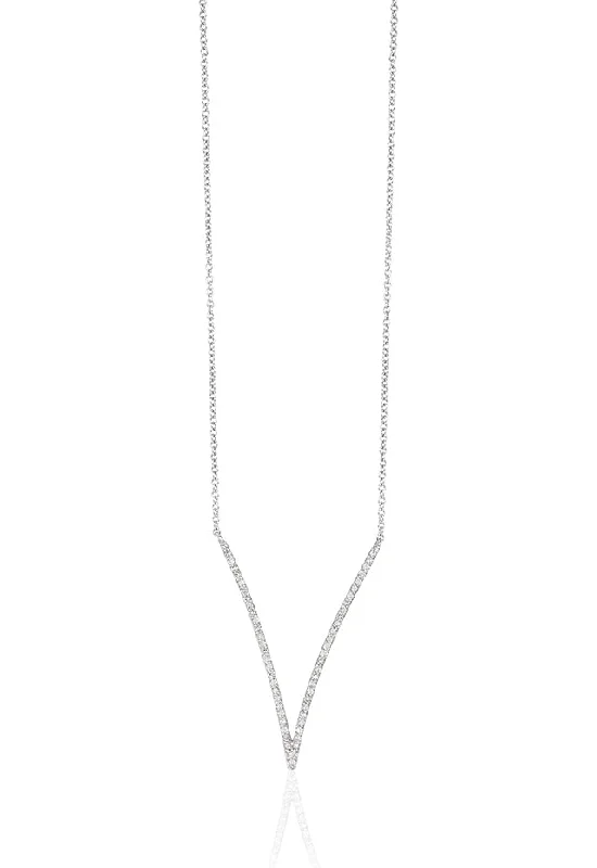 engraved bar pendant necklace with names-Pave Classica 14K White Gold Diamond V-Shape Necklace, 0.28 TCW