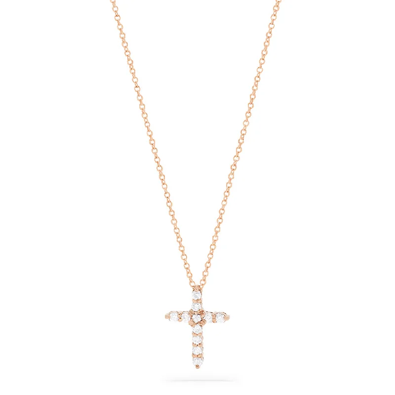 personalized pendant necklace for couples with initials-Pave Rose 14K Gold Diamond Cross Pendant, 0.22 TCW