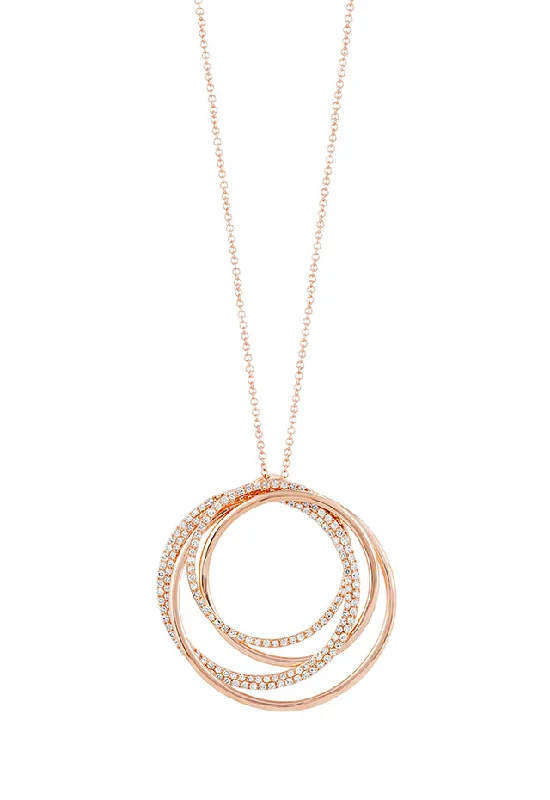 gold pendant necklace for couples with initials-Pave Rose 14K Rose Gold Diamond Circles Pendant, 0.70 TCW