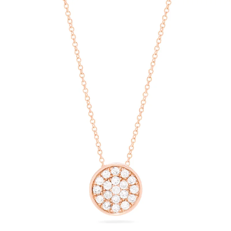 personalized pendant necklace for daughter-Pave Rose 14K Rose Gold Diamond Disc Pendant, 0.28 TCW