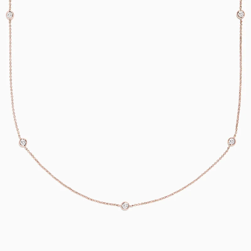 gold pendant necklace with engraved initials-Pave Rose 14K Rose Gold Diamond Station Necklace, 0.62 TCW