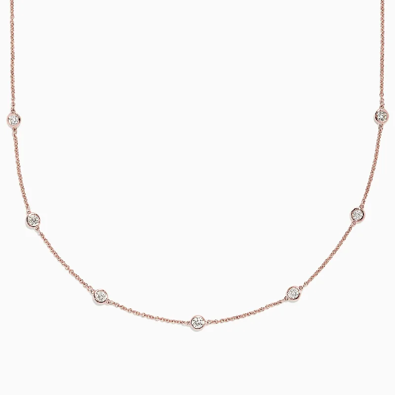 custom heart-shaped pendant necklace with name-Pave Rose 14K Rose Gold Diamond Station Necklace, 0.69 TCW