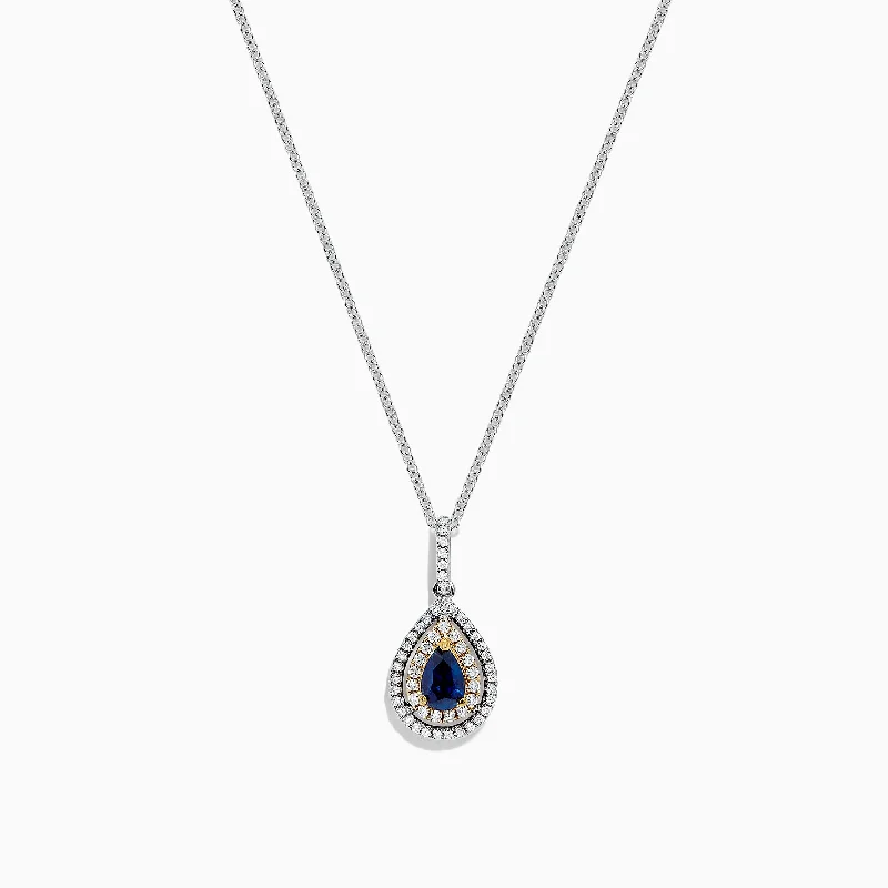 custom photo pendant necklace for family-Royale Bleu 14K Two Tone Gold Sapphire and Diamond Pendant, 0.38 TCW