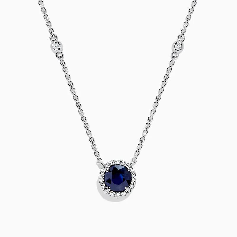 silver pendant necklace with inspirational message-Royale Bleu 14K White Gold Sapphire and Diamond Necklace, 1.11 TCW