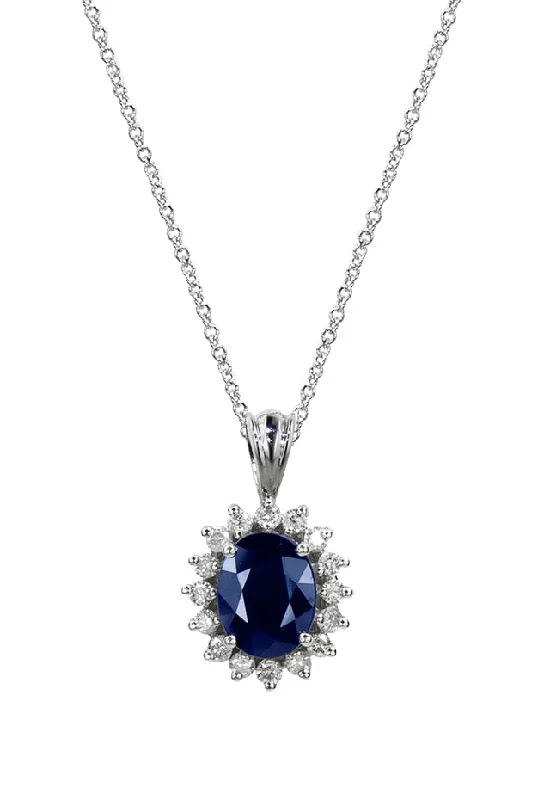 men’s custom silver nameplate necklace-Royalty 14K White Gold Blue Sapphire and Diamond Pendant, 2.29 TCW