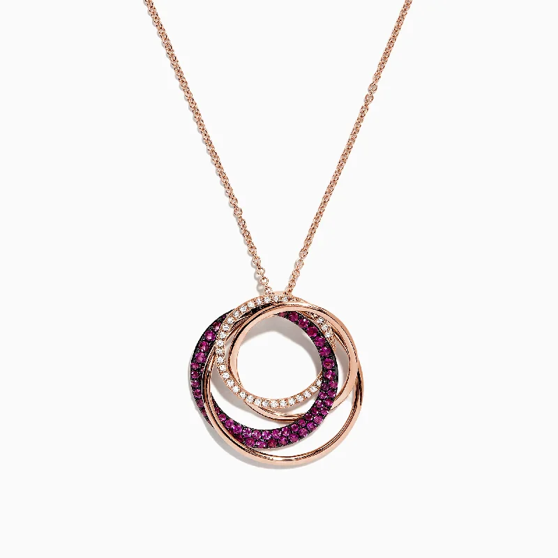 gold charm pendant necklace with engraved initials-Ruby Royale 14K Rose Gold Ruby and Diamond Circles Pendant, 0.66 TCW