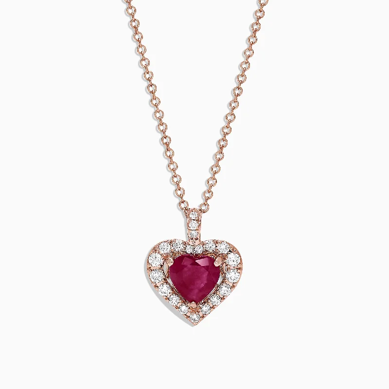 custom pendant necklace for husband-Ruby Royale 14K Rose Gold Heart Shaped Ruby Pendant, 1.28 TCW