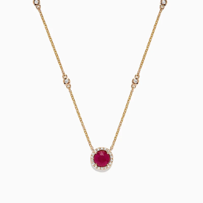 crystal charm pendant necklace for special occasions-Ruby Royale 14K Yellow Gold Ruby and Diamond Station Necklace, 1.11 TCW