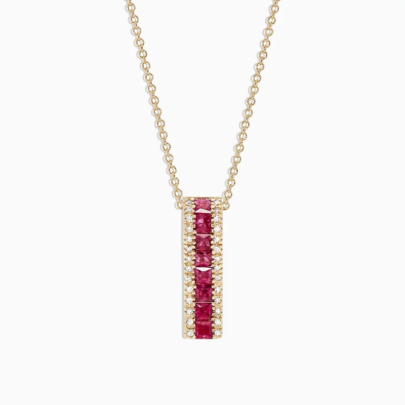 personalized pendant necklace for mother’s day-Ruby Royale 14K Yellow Gold Princess Cut Ruby Pendant, 1.17 TCW