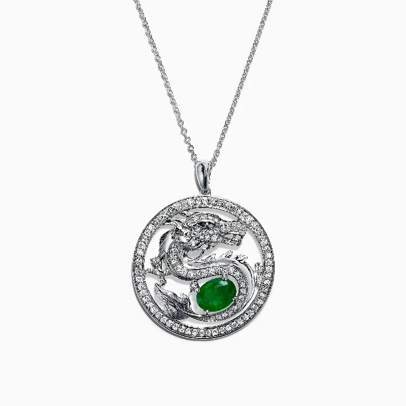 personalized silver pendant necklace for birthday gift-Safari 14K Gold Diamond & Emerald Dragon Pendant, 1.83 TCW