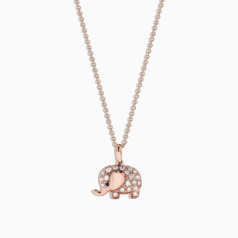 personalized silver circle pendant for her-Safari 14K Rose Gold Diamond Elephant Pendant, 0.21 TCW