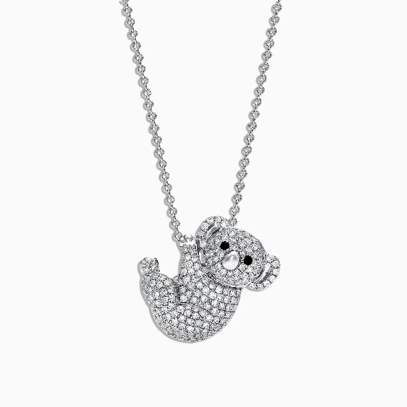 silver custom necklace with family names-Safari 14K White Gold Diamond Koala Bear Pendant, 0.69