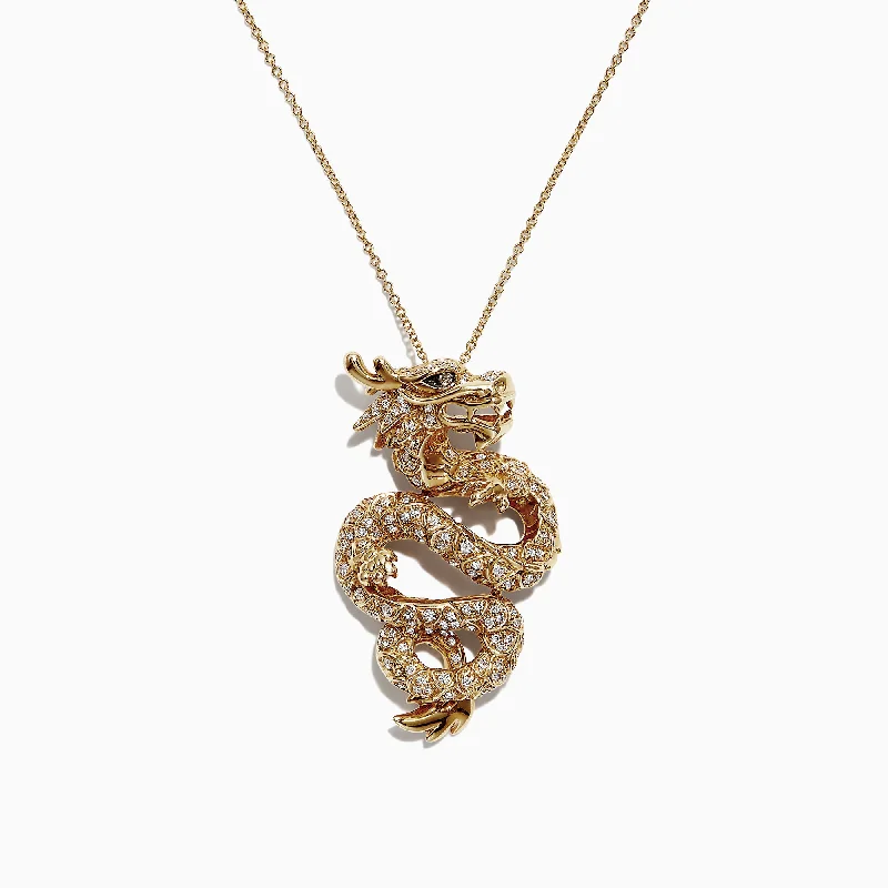 custom crystal pendant necklace with name-Safari 14K Yellow Gold Diamond Dragon Pendant, 0.59 TCW