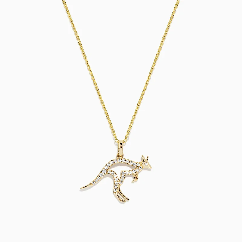 silver charm pendant with gemstone for women-Safari 14K Yellow Gold Diamond Kangaroo Pendant, 0.22 TCW