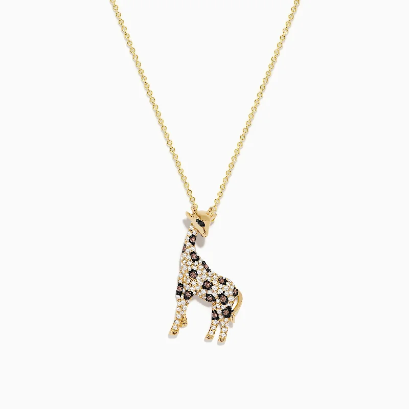 handmade gemstone pendant necklace with initials-Safari 14K Yellow Gold Espresso & White Diamond Giraffe Pendant, 0.43 TCW