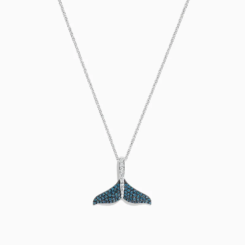 engraved heart pendant necklace with date-Seaside 14K Gold Blue and White Diamond Whale's Tail Pendant, 0.28 TCW