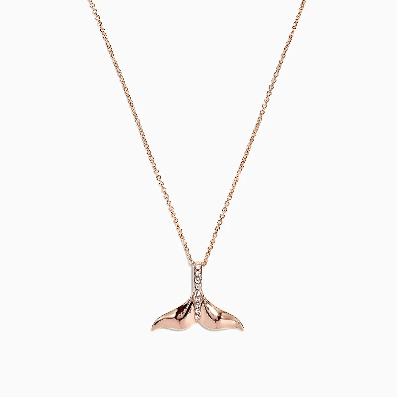 custom letter bar pendant necklace for women-Seaside 14K Rose Gold Diamond Whale's Tail Pendant, 0.05 TCW